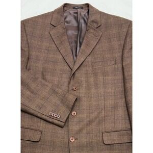 Michael Kors Brown w/Navy/Rust/Green Windowpane Lambswool Flannel Sport Coat 44L